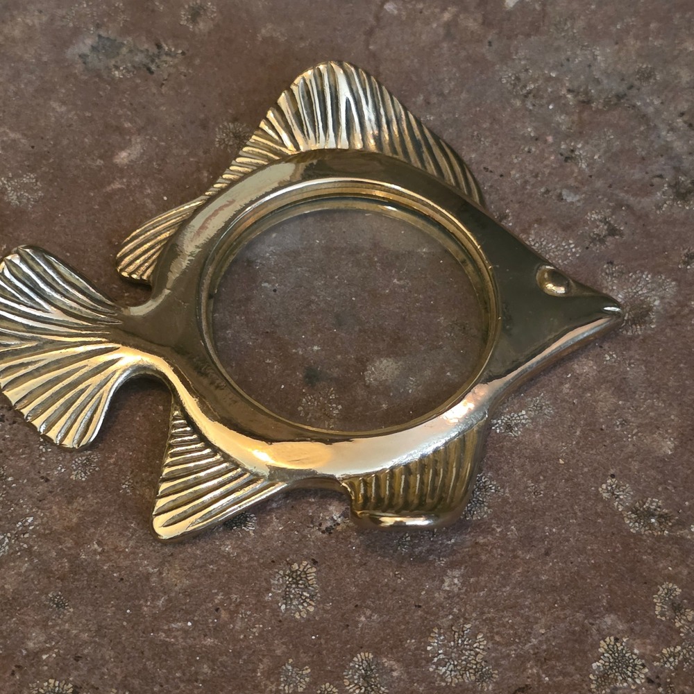 Vintage Solid Brass Fish Magnifying Glass Dark Academia Nautical Desk Gold gift